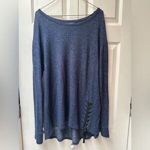 Simply Vera M Navy Blue Long Sleeve Top with Lace-Up Detail